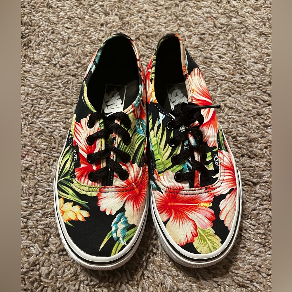 Vans Sneakers Shoes Hawaiian Tropical Black Floral Print